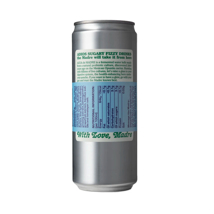 Agua de Madre - Pink Grapefruit & Lime Water Kefir 33cl Back of Can