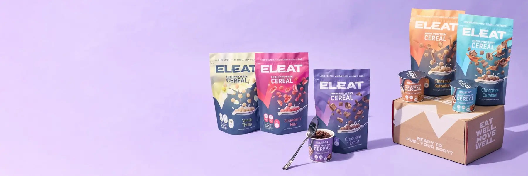 Eleat protein cereal all 5 flavours in pouches and pots