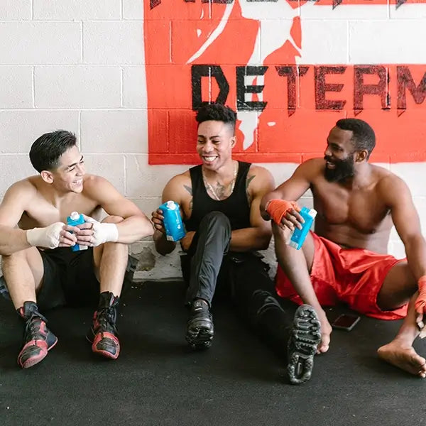 Gym break 3 guys drinking water