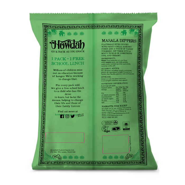 Howdah Snacks - Masala Dippers Snacks 6 x 150g Nutritional Info