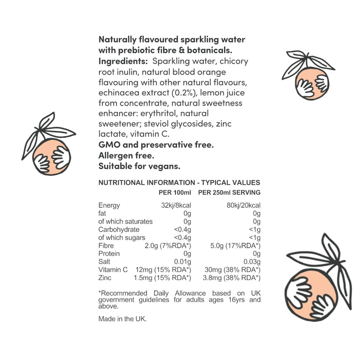 Jamu Wild Water - Natural Sparkling Blood Orange Water 12 x 250ml Nutritional Information
