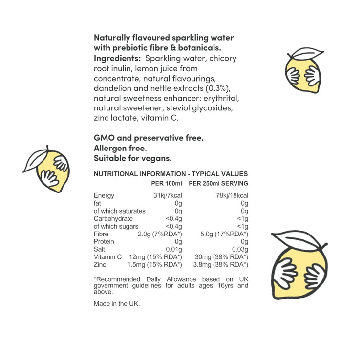 Jamu Wild Water - Natural Sparkling Lemon Water 12 x 250ml Nutritional Information