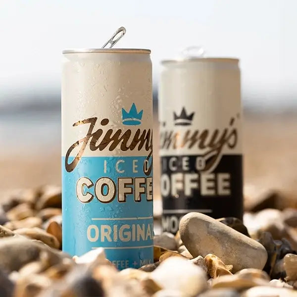 Jimmy's Iced Coffee 2 cans on beach