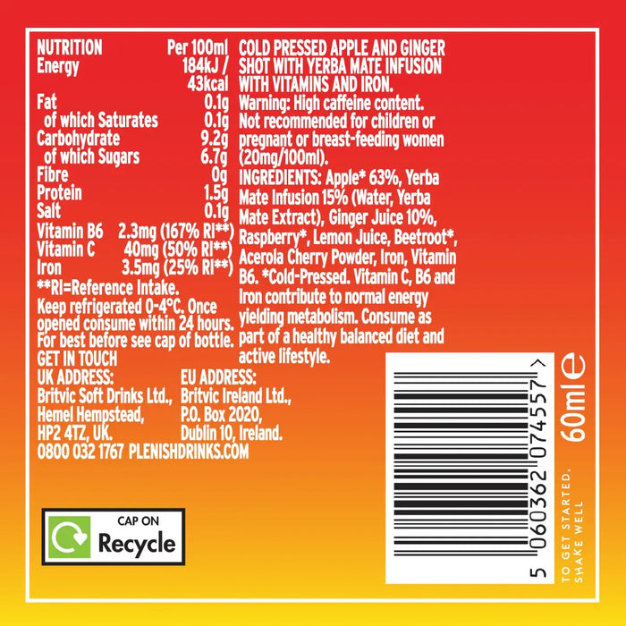 Plenish Ginger Energy Shots 12 x 60ml