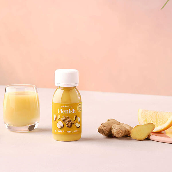 Plenish-ginger-immunity-shot-and-ginger-and-lemons