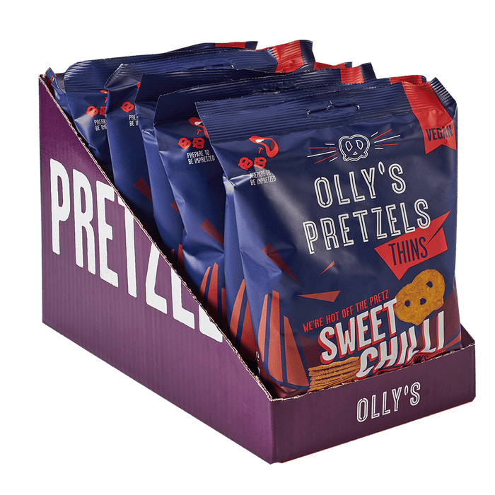 Case of 10 x 35g Sweet Chilli Pretzel Thins from Olly's.