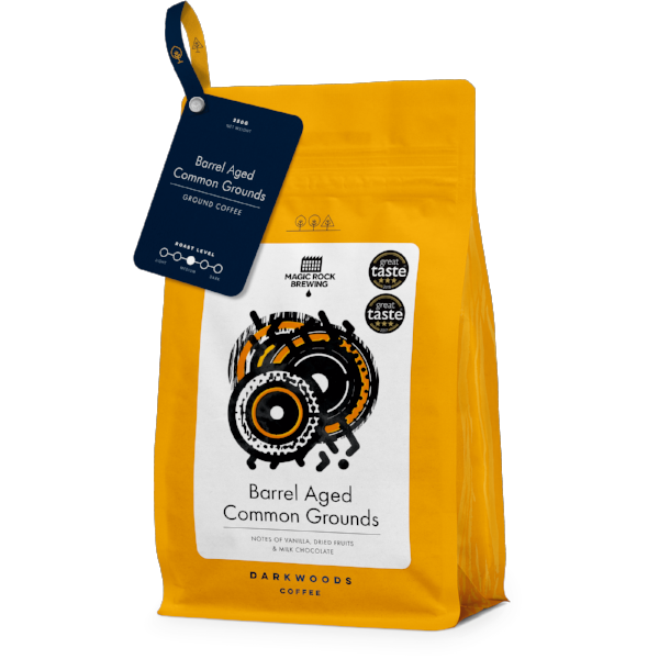 Case of 8 x 250g Common Grounds Barrel Aged Ground Coffee from Dark Woods Coffee.