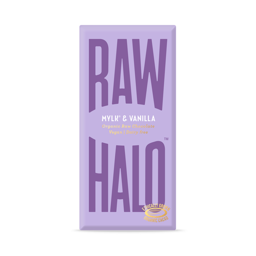 Case of 10 x 70g Organic Mylk & Vanilla Raw Chocolate from Raw Halo.