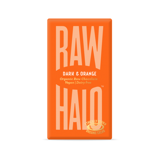Case of 10 x 35g Organic Dark & Orange Raw Chocolate from Raw Halo.