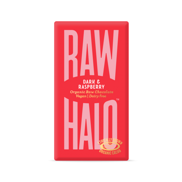 Case of 10 x 35g Organic Dark & Raspberry Raw Chocolate from Raw Halo.