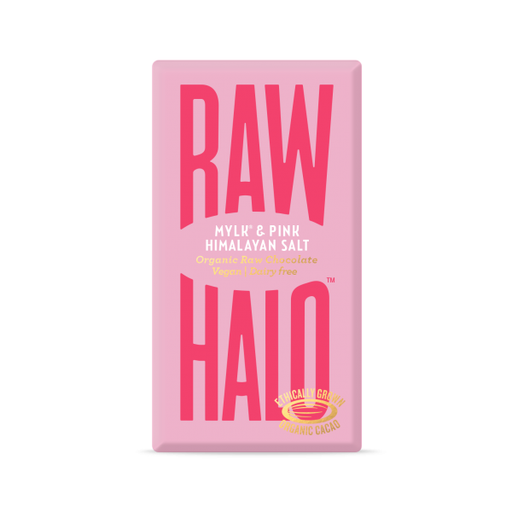 Case of 10 x 70g Organic Mylk & Pink Himalayan Salt Raw Chocolate from Raw Halo.