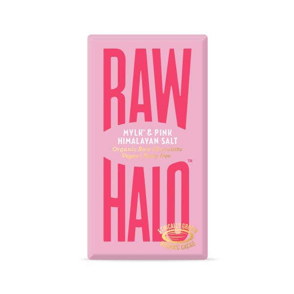 Case of 10 x 35g Organic Mylk & Pink Himalayan Salt Raw Chocolate from Raw Halo.