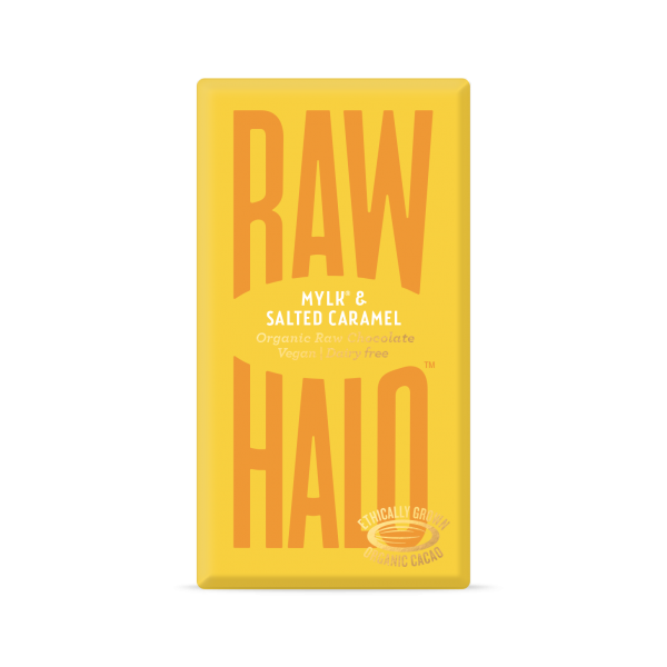 Case of 10 x 35g Organic Mylk & Salted Caramel Raw Chocolate from Raw Halo.