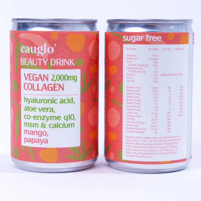 Eauglo - Mango and Papaya Beauty Drink 24 x 2000mg Vegan Collagen Front and Back of Cn