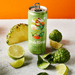 Goldling Sundown Lime, Pineapple and Kaffir Lime Leaf Organic Vodka Soda 330ml can surrounded by cute limes, lime leaf and pineapple
