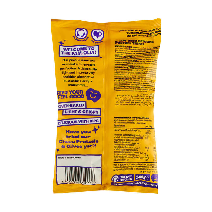 Olly's Wholesale - Multiseed Pretzel Thins 140g Back of Bag