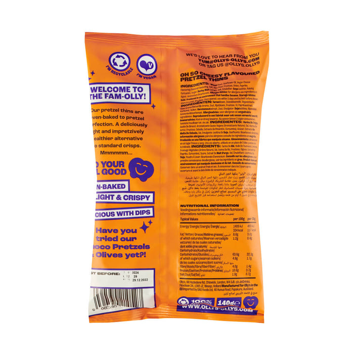Olly's Wholesale - Vegan Cheese Pretzel Thins 140g Back of Bag