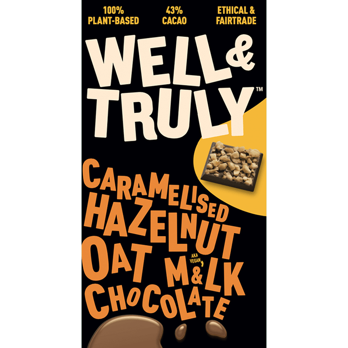 Case of 9 x 90g Caramelised Hazelnuts Oat M&lk Chocolate Bar from Well&Truly.