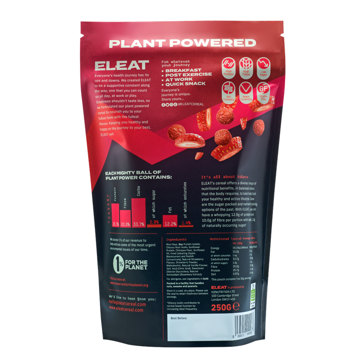 Eleat Cereal Strawberry Blitz 250g Back of Pouch