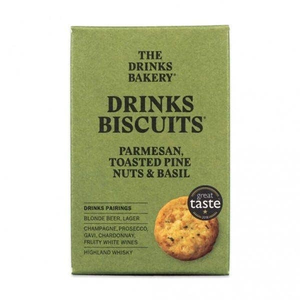 Case of 4 x 110g Parmesan, Toasted Pinenut & Basil 'Luxury Sharing Pack' Biscuits from The Drinks Bakery.