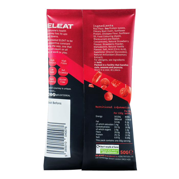 Eleat Cereal Strawberry Blitz 50g Back of Pack 