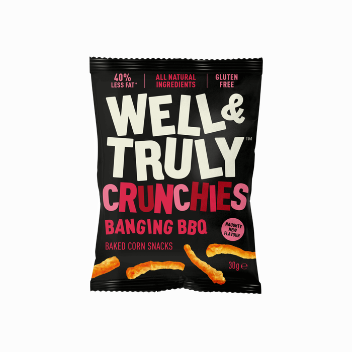 Case of 10 x 30g Banging BBQ Crunchies Baked Corn Snacks from Well&Truly